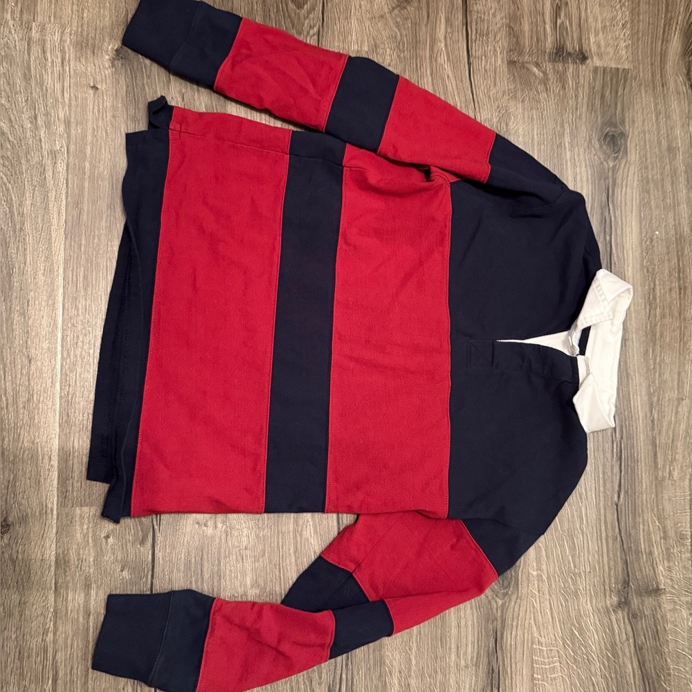 Old Navy Men's Long Sleeve Rugby Shirt - Red and Navy